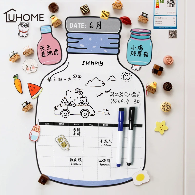 Забавный дизайн бутылки магнитный сухой стираемый календарь наклейка на