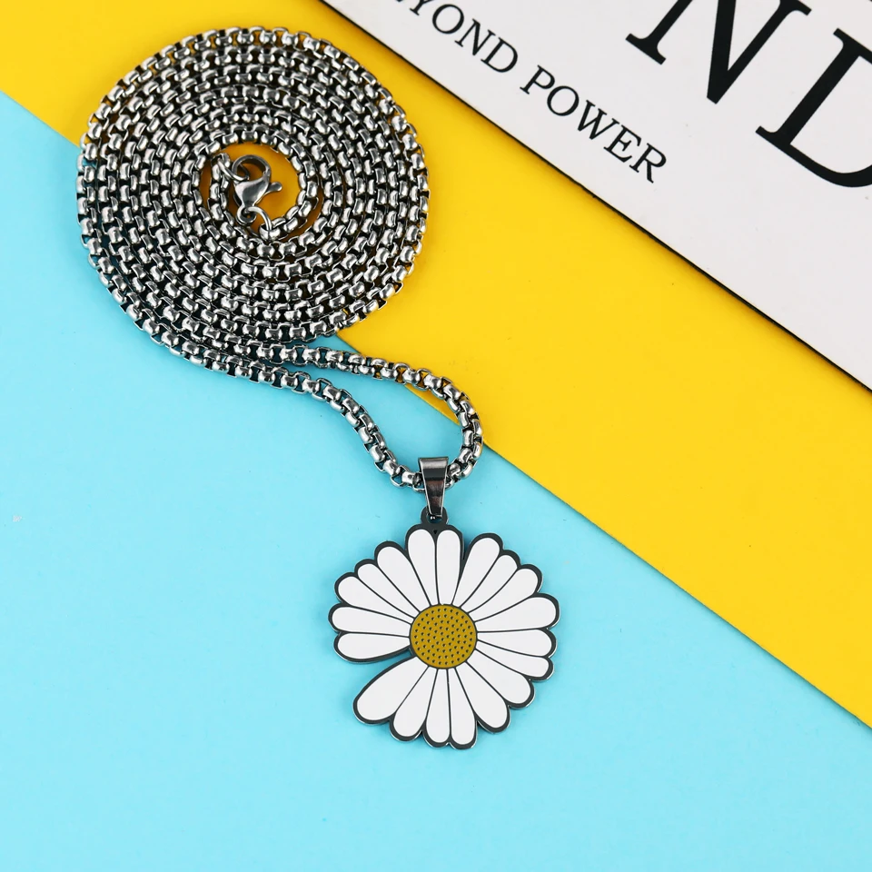 Стильное ожерелье с ромашками для женщин серебряная цепочка из нержавеющей