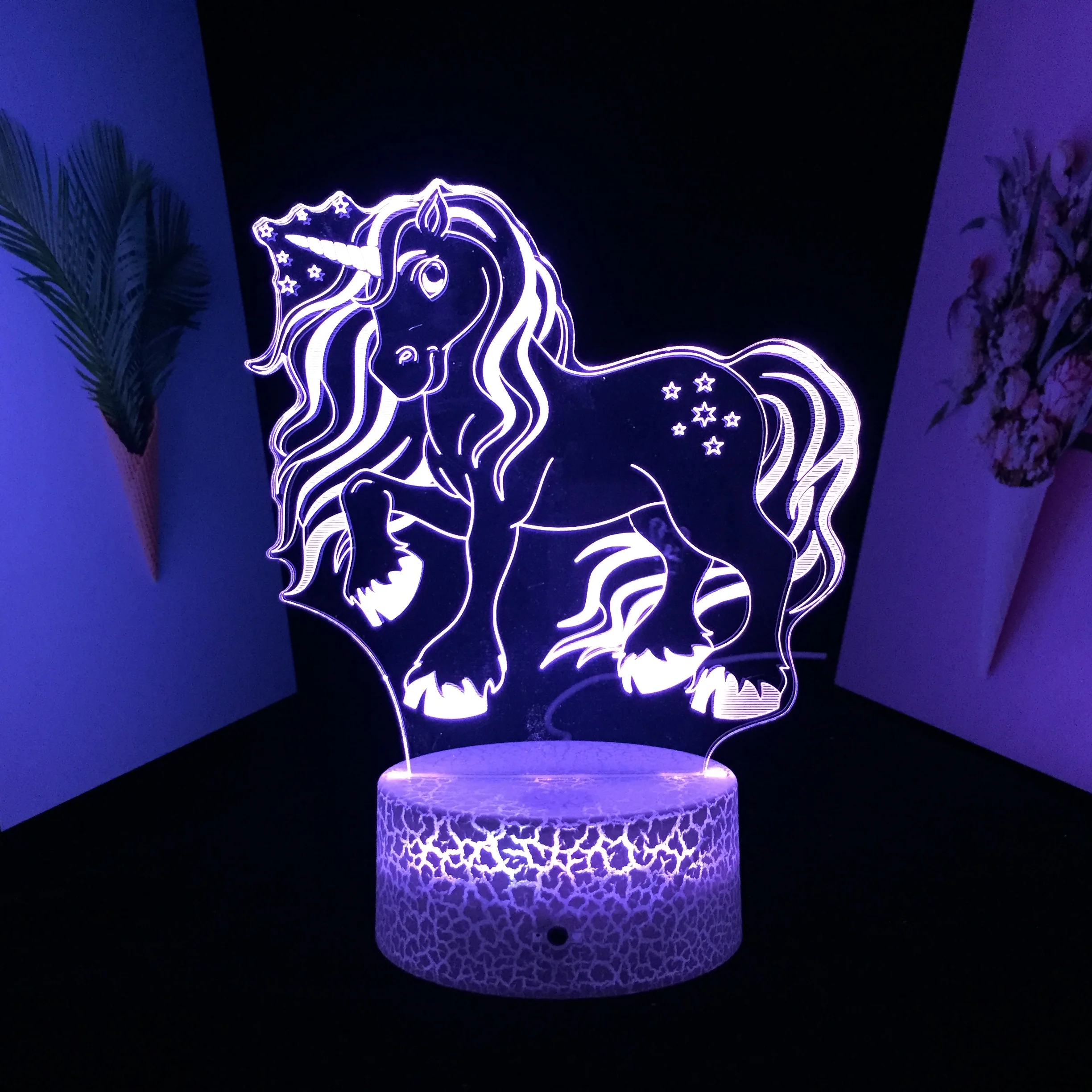 

Animal Series Little Unicorn With A Five-Pointed Star 3D LED Lamp Visual Illusion White Cracked Base for Festival Birthday Gifts
