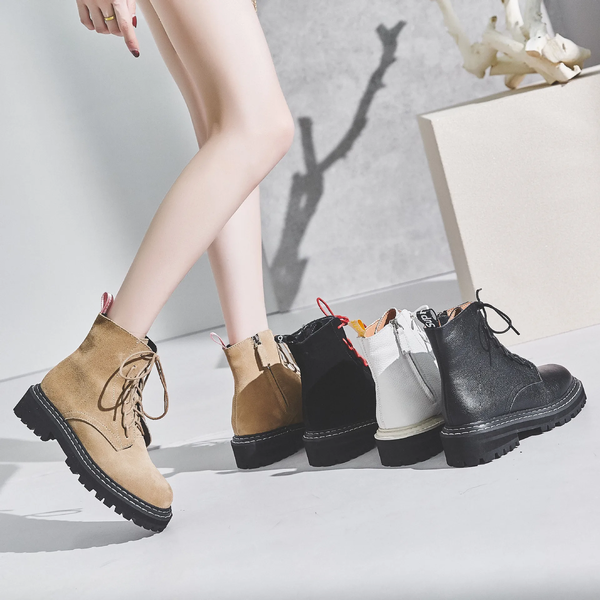 Botas mujer 2019 повседневная обувь женские сапоги ботинки-мартинсы из натуральной кожи