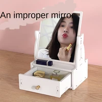 hd makeup mirror desktop cute makeup mirror plastic square princess mirror rotatable large mirror with drawer