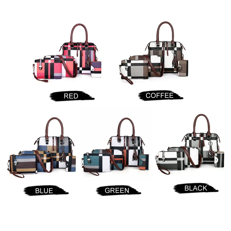 2021 Luxury Handbags Plaid Pattern Women Bags Designer Tassel Purses Handbags 4 Sets/Pieces Bags Composite Female Bolsa Feminina