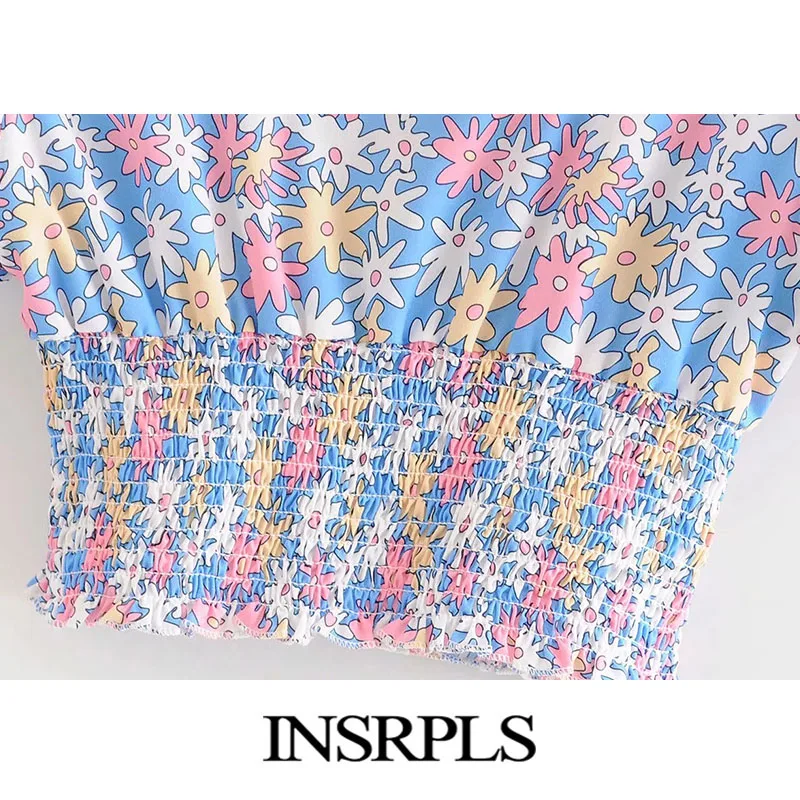 INSRPLS женские винтажные милые укороченные блузки с цветочным принтом и рюшами