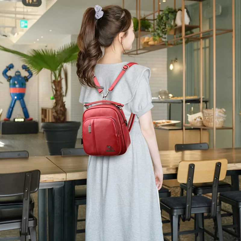 

Multifunction Leather Backpacks Women High quality schoolbag Female Travel Backpack rucksack For Teenage Girl mochila feminina