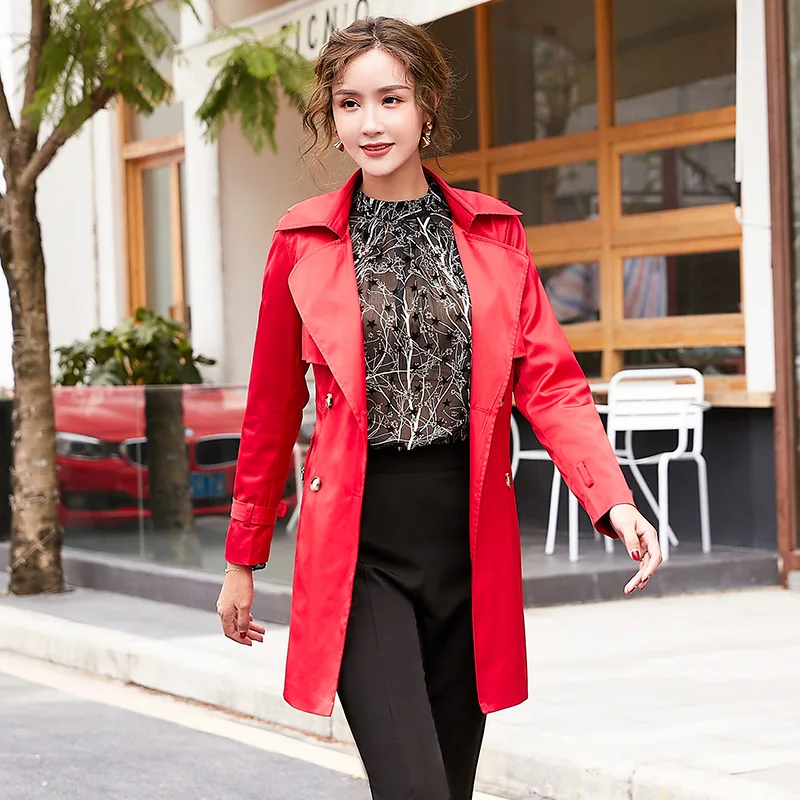 

2021 Trench Coat For Women Double Breasted Slim Fit Long Spring Coat Elegant Feminino Abrigos Mujer Autumn Outerwear