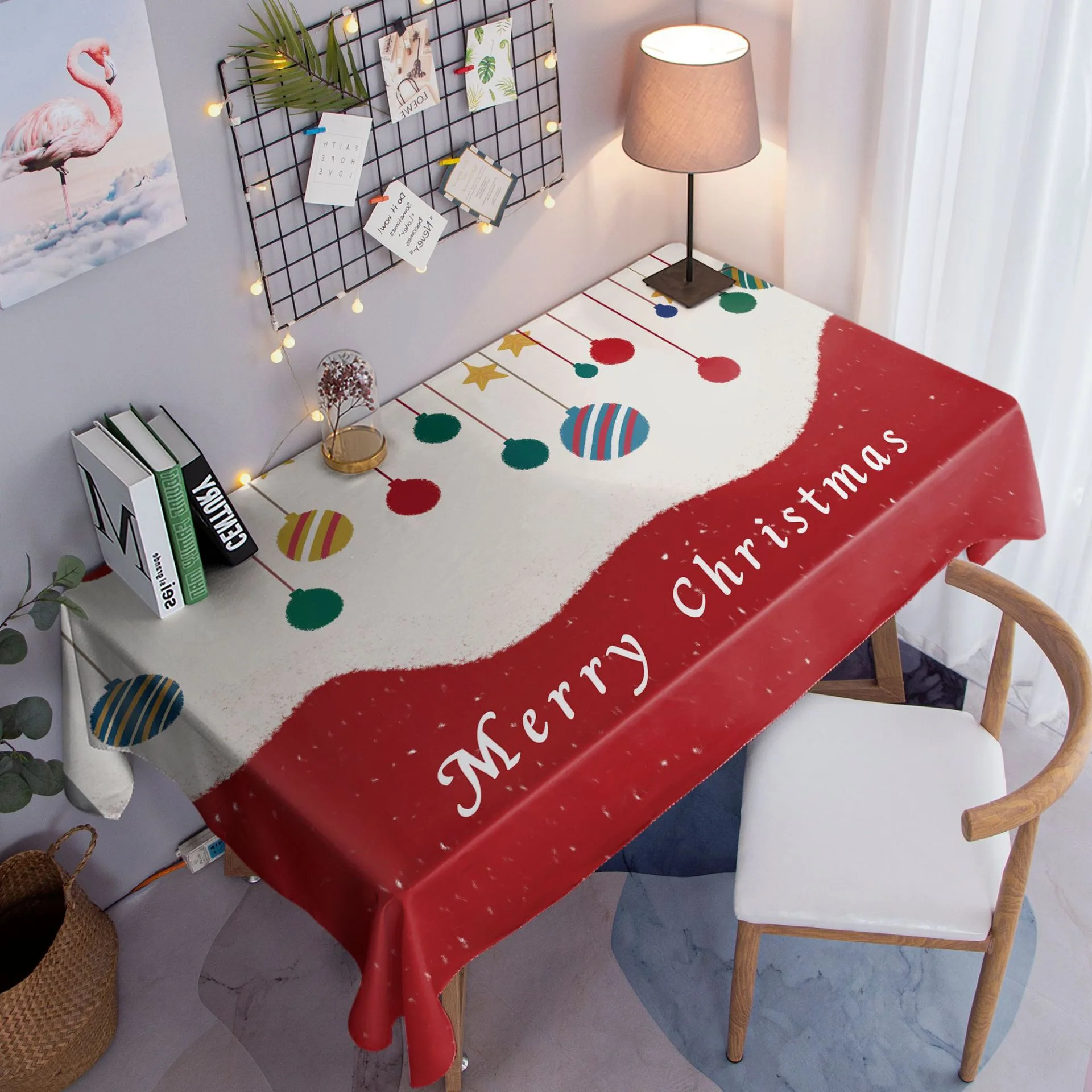 

Nordic Ins Waterproof Merry Christmas Printed Decorative Tablecloth With Oilproof Thick Rectangular Dining Table Cover PVC