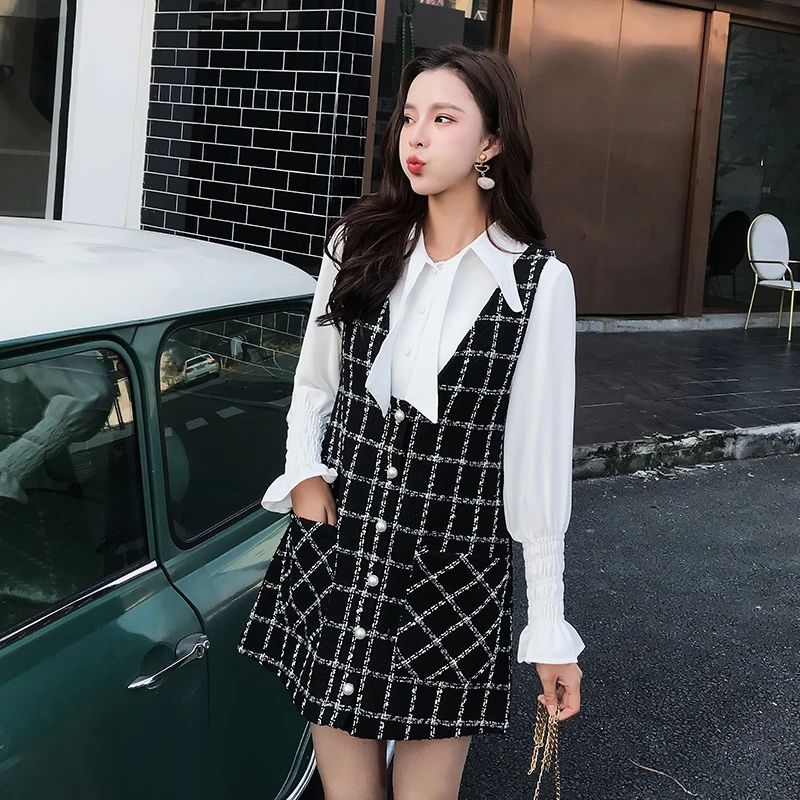 Модный Элегантный комплект из двух предметов осень 2019 Женская белая рубашка с