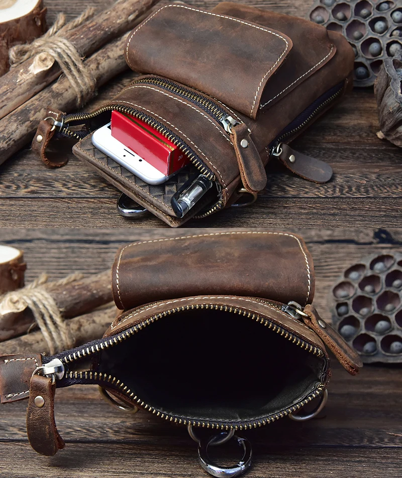 Мужская поясная сумка из натуральной кожи для телефона дорожная маленькая на