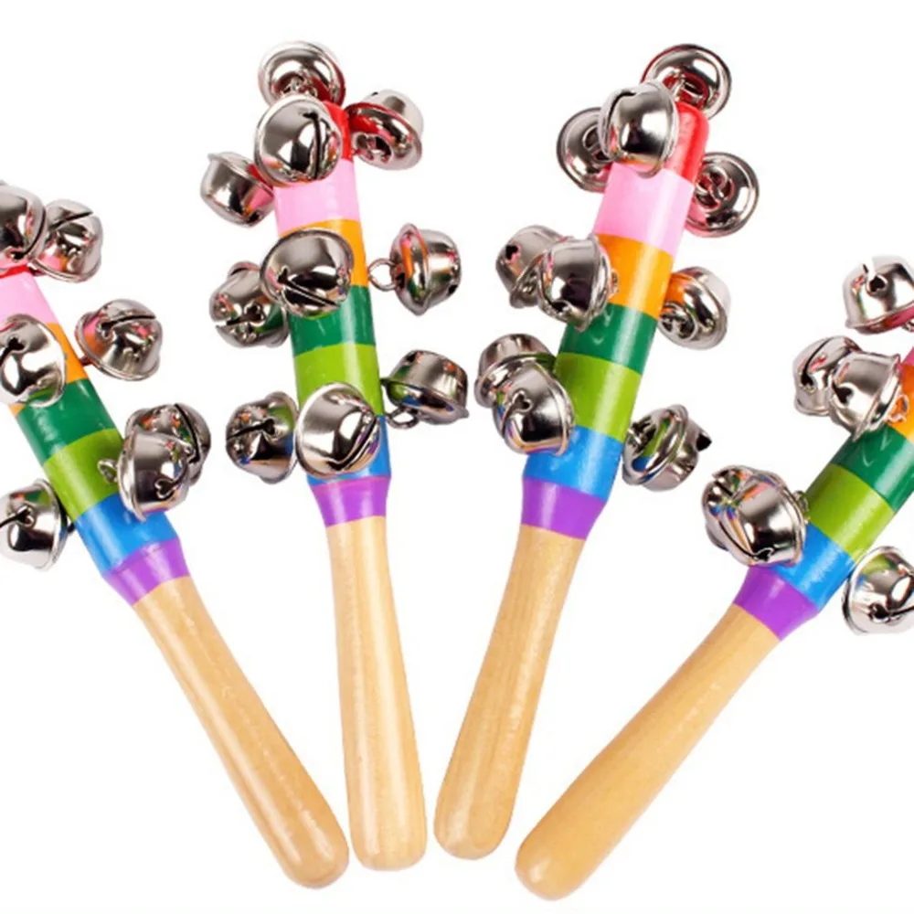 

Hand Held Bell Stick with 10 Metal Jingles Ball Rainbow Percussion Musical Toy