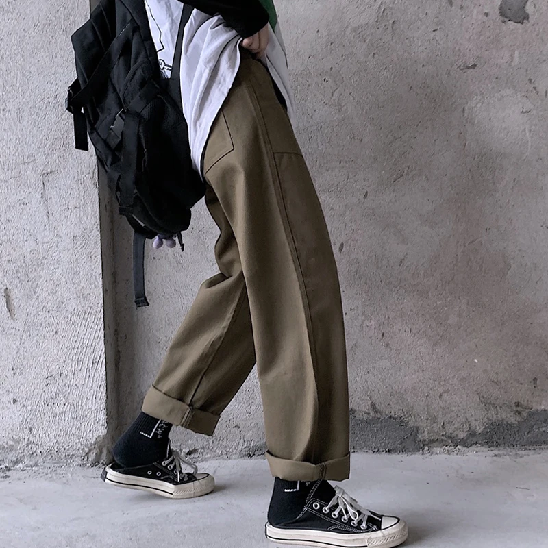 Capris casual style ins New korean Women's clothing harajuku ulzzang solid high weide leg pants BF loose movement fashion black | Женская