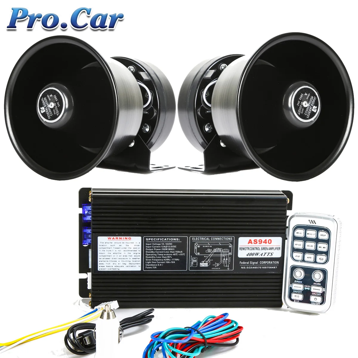 

400W Police Siren Car MIC Speaker System 12 Sound Loud for 12V-24V Car Truck Warning Alarm amplifier Siren Auto Horn
