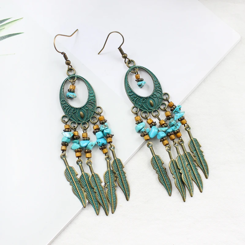 Серьги-подвески женские в этническом стиле ажурные эллиптические Висячие