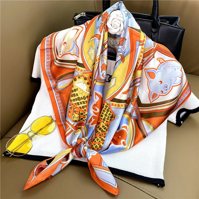 

Ethnic style retro silk Scarf 2021 Fashion Women Silk Scarf Luxury Brand Hijab Shawl Foulard Scarves Wraps For Ladies BeachTowel