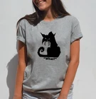 Kawaii WHAT CAT, забавная футболка, Женская Футболка Harajuku Cat, Хлопковые женские топы с круглым вырезом, графическая футболка, женская черная футболка