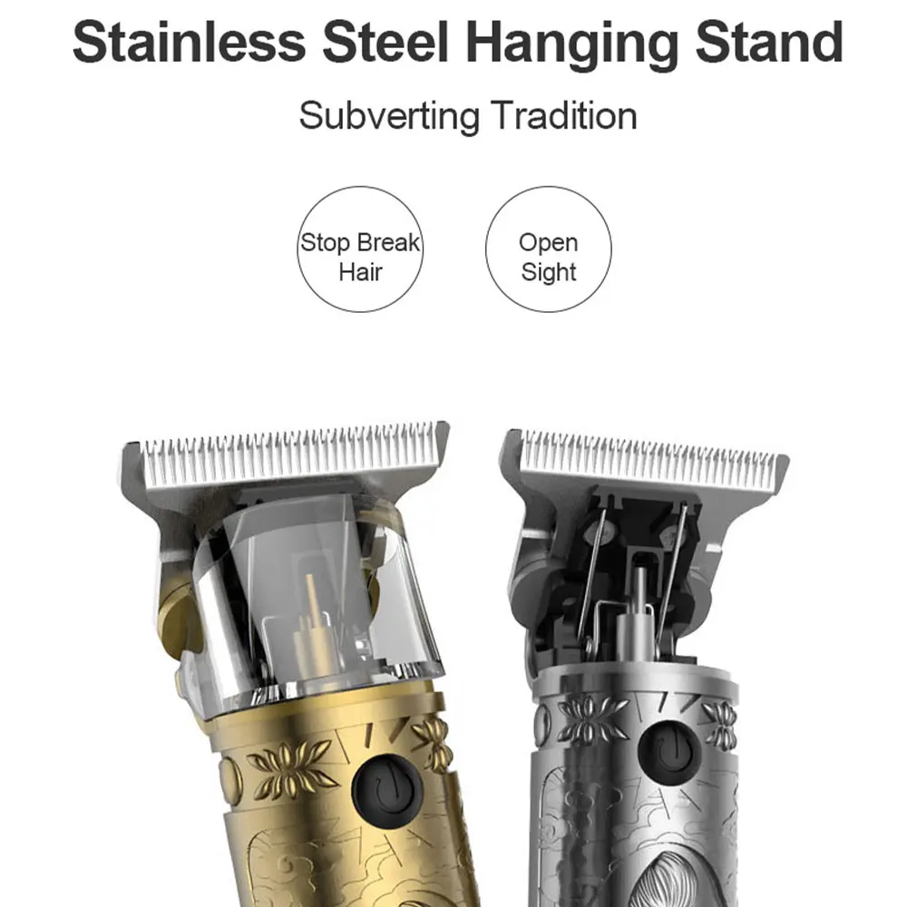 

USB Rechargeable Bald Head Hair Clipper Trimmer T-Outliner Skeleton Heavy Hitter Shaving Cordless Hair Cutter 1 mm T Blade Head