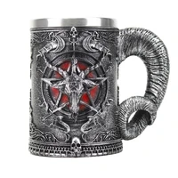 baphomet mug tankard stainless steel resin 3d baphomet pentagram sabbatic gothic wicca pagan horn beer tankard cup mugs 600ml