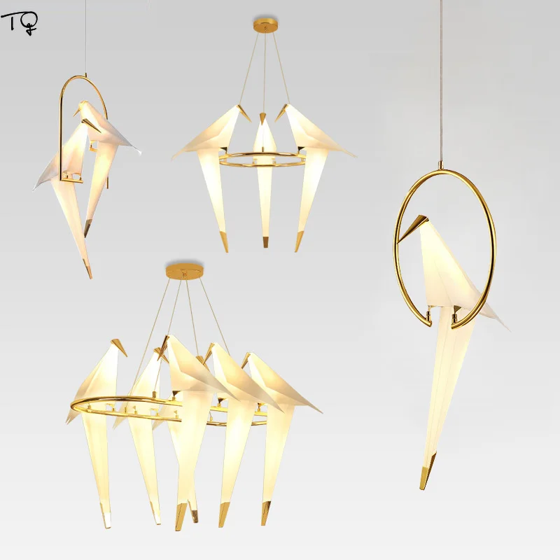 Современная бумажная Подвесная лампа с краном и птицей Золотой светодиодный