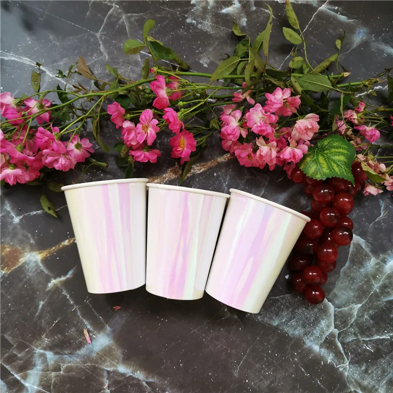 

6Pc Iridescent Sparkle Shell Paper Plates Cup Party Cake Dish Tableware 9" Mermaid Theme Princess Baby Shower Wedding Decor