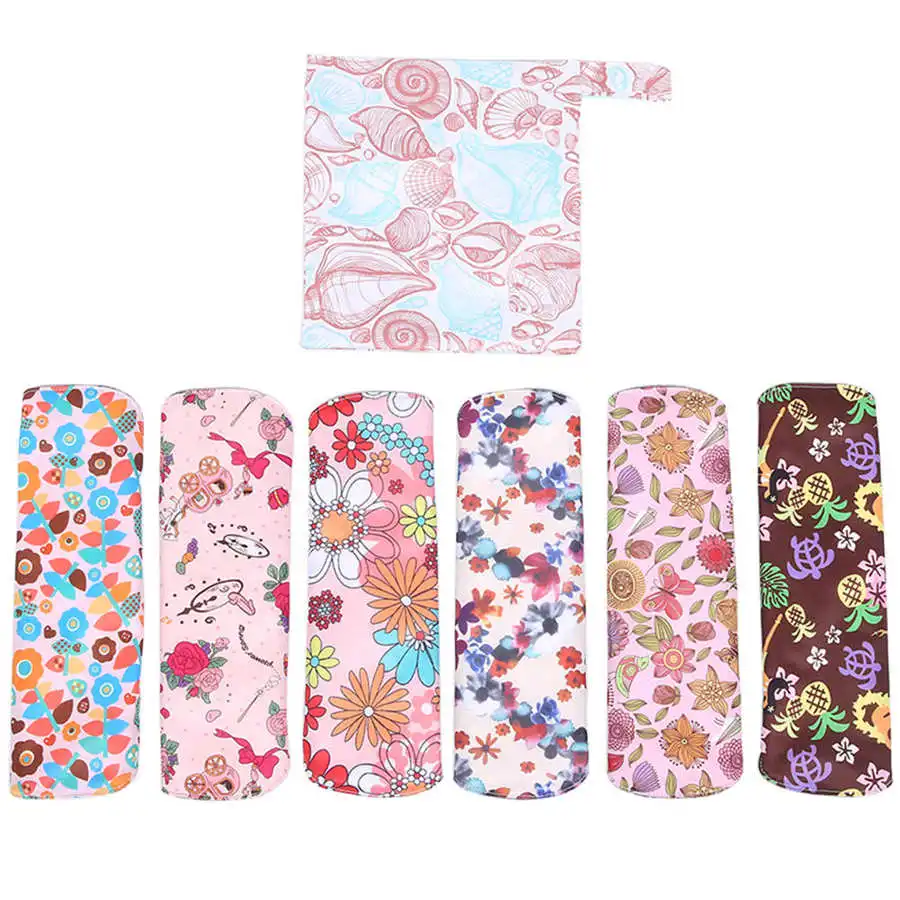 

6 Pcs Bamboo Charcoal Washable Menstrual Pad Women Care Sanitary Napkin Reusable Breathable Anti‑Allergic Panty Liner Super Soft