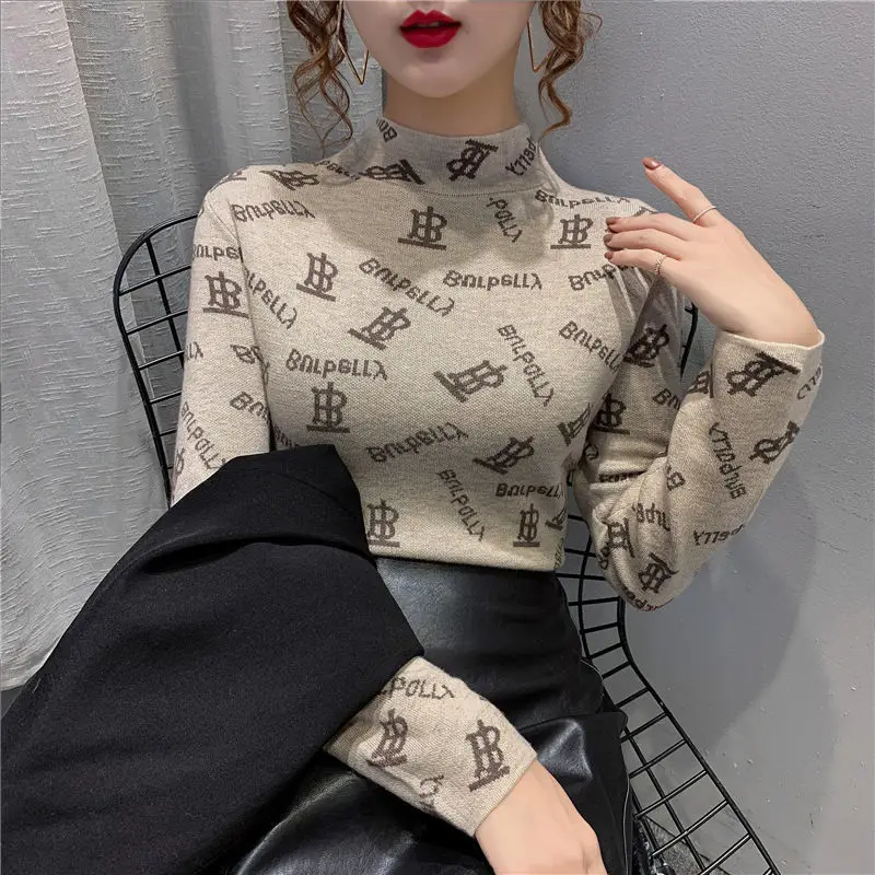 

Europe station autumn and winter 2020 new plush and thickened half high collar base shirt Korean slim and versatile T-shirt