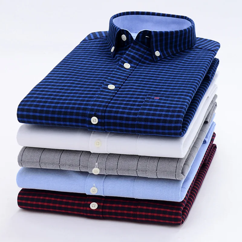 Рубашка мужская с длинным рукавом хлопок Оксфорд принт удобная приталенная в