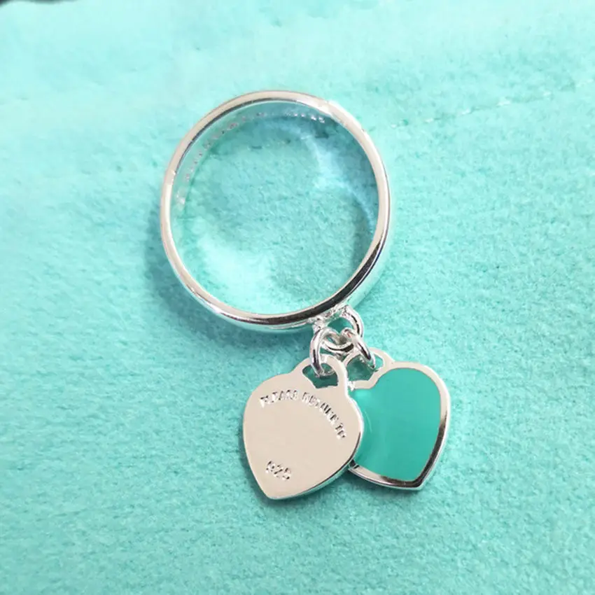 

925 pure silver original transparent romantic heart-shaped green enamel ring fine jewelry lovers fashion gifts