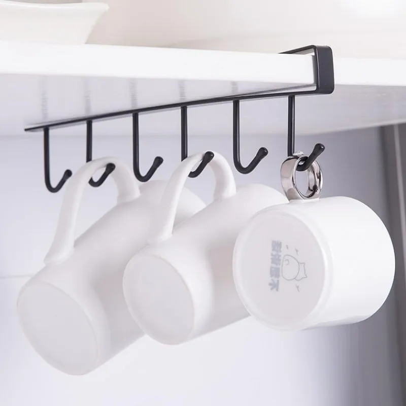 Черный/белый 6 крючков держатель для чашки кухонный органайзер шкаф под полкой