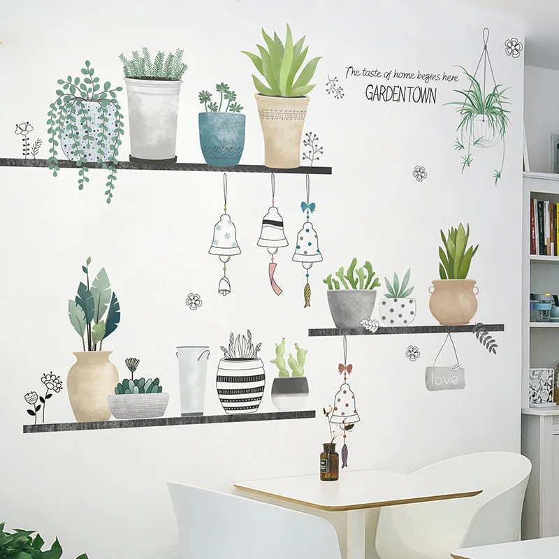 [shijuekongjian] Potted Plant Wall Sticker DIY Potting Culture Decals for Living Room Bedroom Kitchen Home Decoration | Дом и сад