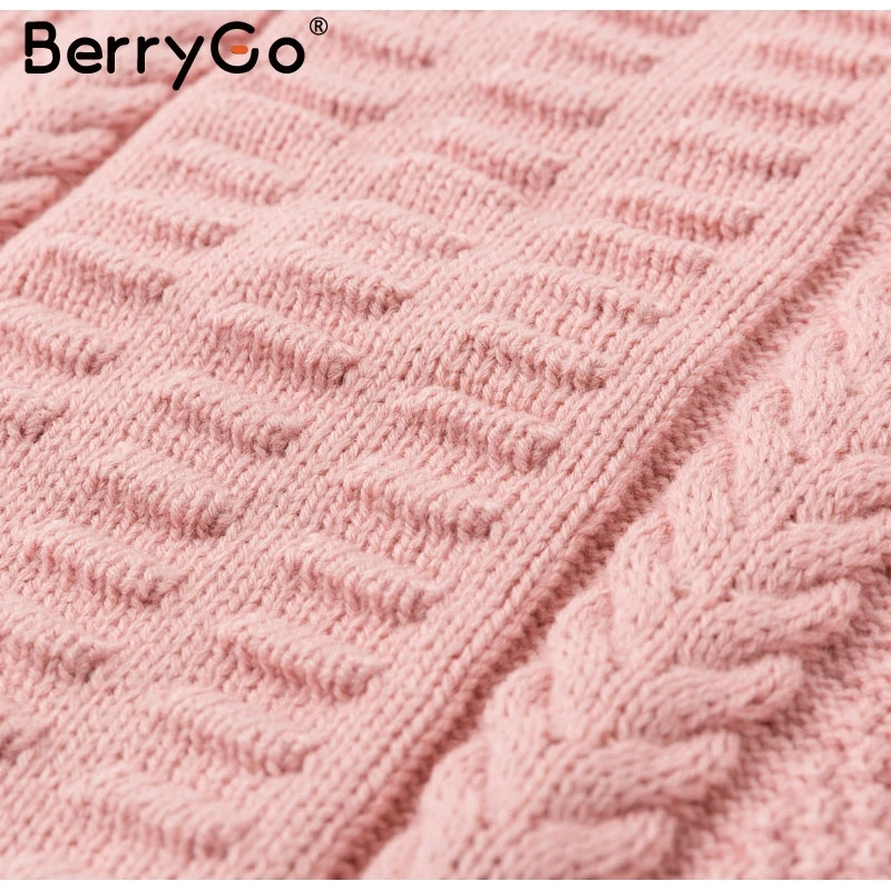 BerryGo Casual loose women knitted sweaters Long sleeve pink female pullover Retro winter office ladies jumper |