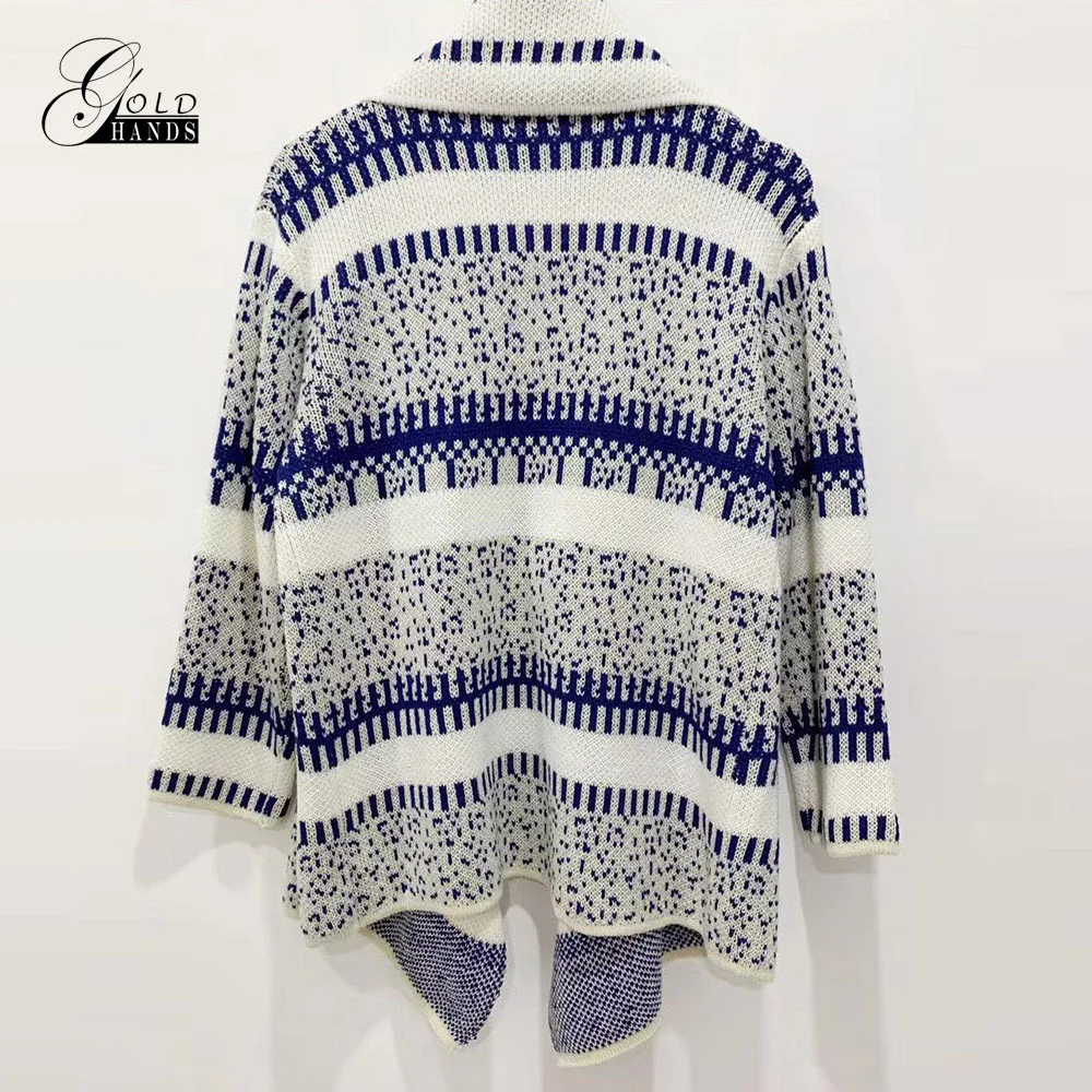 Женский вязаный свитер в полоску с золотыми ручками Свободный длинный кардиган