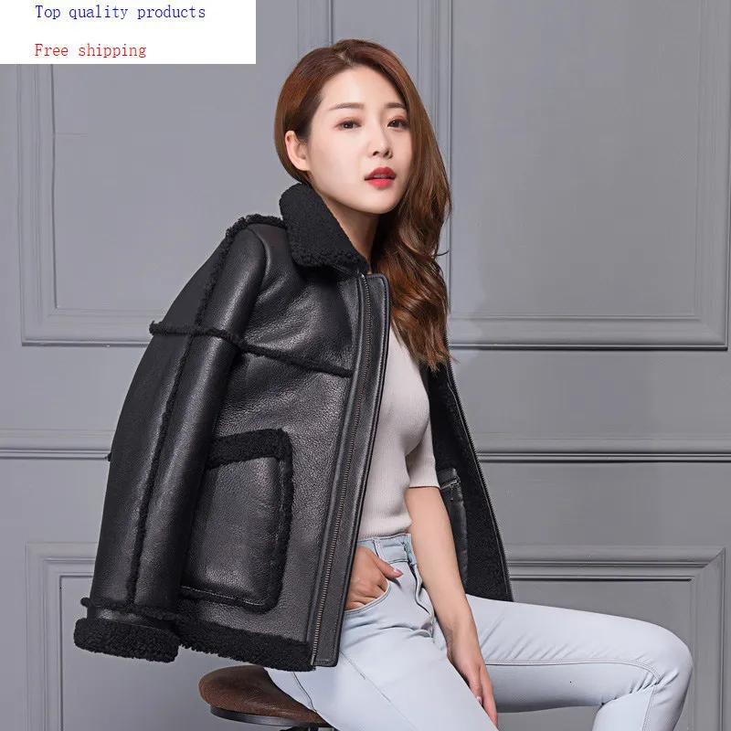 Женская Шуба из 100% овечьей кожи шуба натуральной модная зимняя высокого