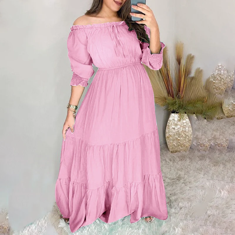 

Women Off Shoulder Dress 2021 VONDA Bohemian Sexy Party Swing Long Maxi Dress Casual Vestidos Oversized Sundress Robe Femme