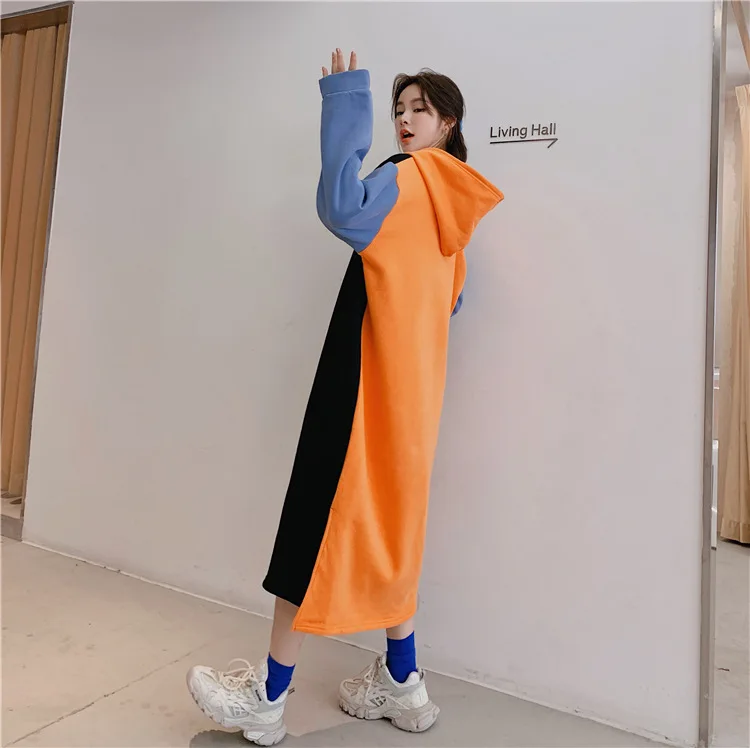 

New 2021 korean Style Spring casual Sweatshirt Dress Women's Long Sleeve hooded Hoodies Robe