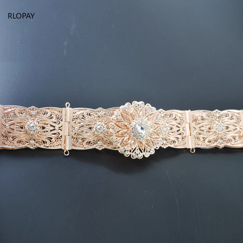 Ремни невесты из розового золота с пряжкой полыми цветами ремни кристаллами