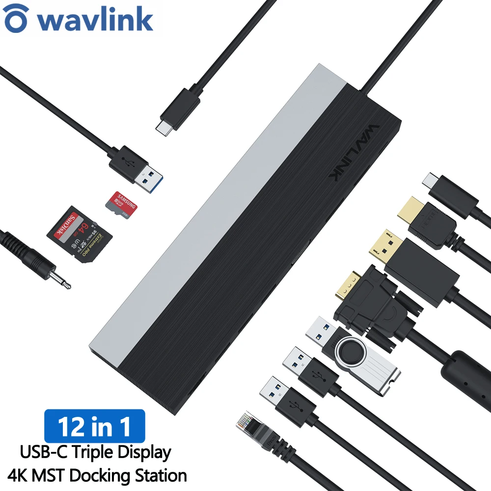 

USB-C Triple Display 4K MST Docking Station with USB Power Delivery Up to 100W Type-C USB3.1 Gen2 HDMI-/DP/VGA For Mac OS Window
