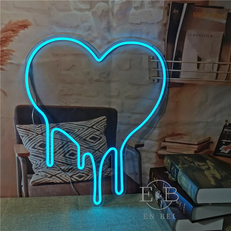 

Custom Flex Led Dripping Heart Acrylic Neon Sign Girls Wall Home Room Dedroom Decoration Ins neon wall lights
