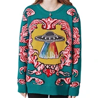 winter tops for women 2022 runway ufo embroidered jacquard knitted women sweaters and pullovers