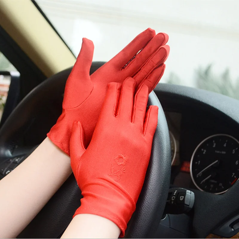 

Super-elastic Full Finger Driving Embroidered Gloves Sun-shading Sunscreen Slip-resistant Short Gloves Women Female