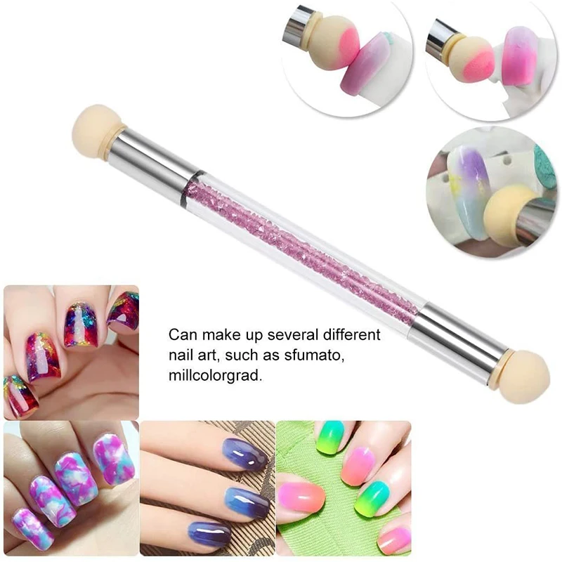 

1 Pc Double-ended Gradient Shading Pen Dotting Brush Sponge Head Rhinestone Handle Nail Art Brush Nail Art Painting Tool