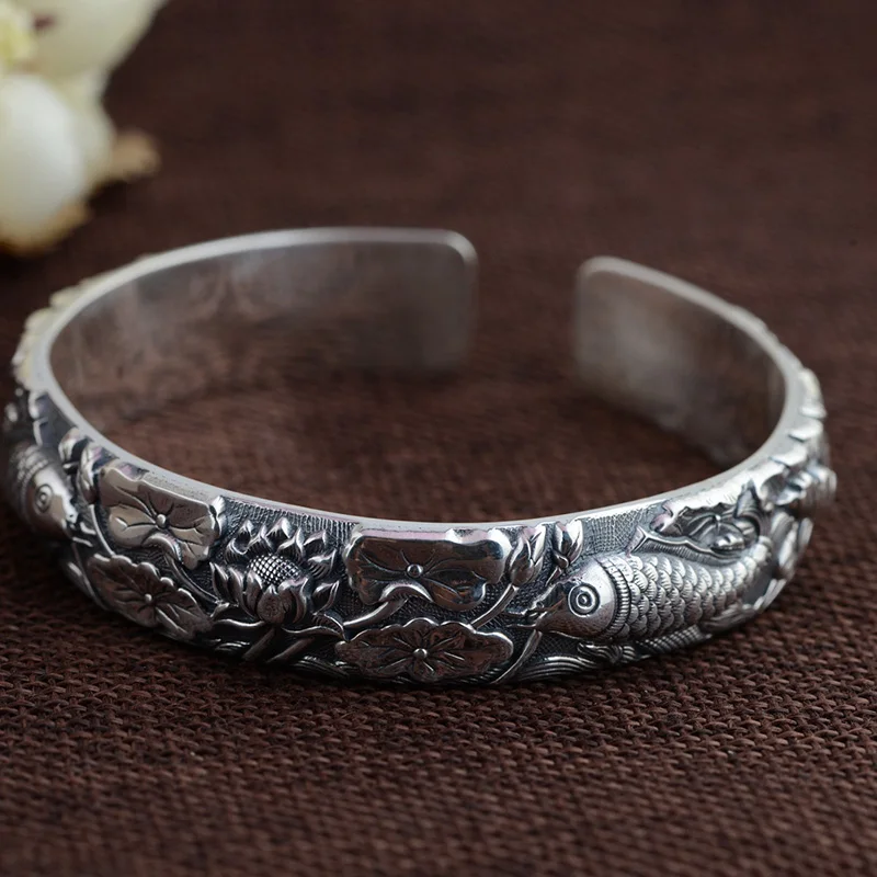 Женские однотонные браслеты из чистого серебра 990 пробы широкие классические