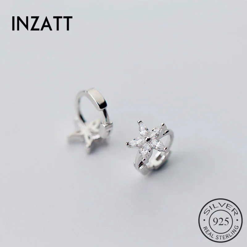 INZATT, настоящее 925 пробы, серебряные циркониевые серьги-кольца в форме звезды, модные женские геометрические серьги, милые ювелирные изделия, подарок