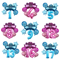 prince princess crown balloons set foil blue pink crown balloons and 32inch number balloon theme birthday party decorations kids