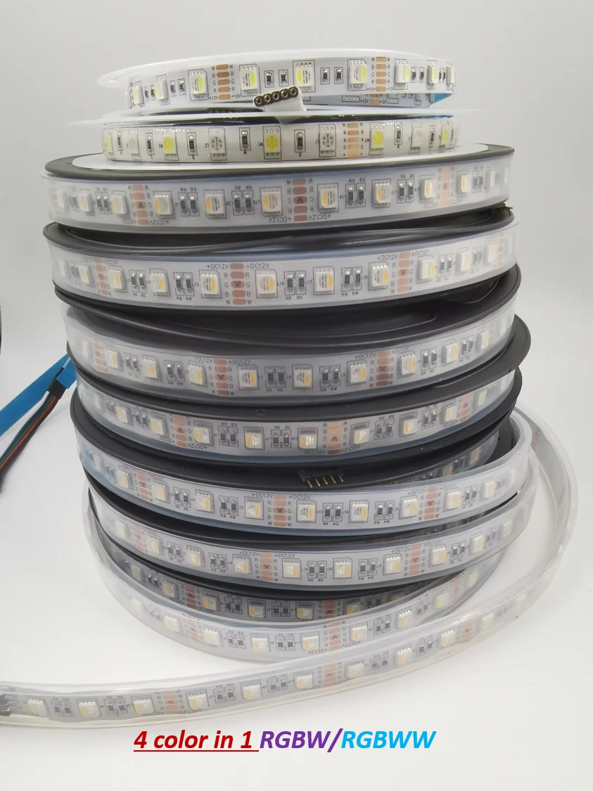 

5M/lot DC 12V 24V RGBW/RGBWW 4 color in 1 led chip 60Leds/m Waterproof IP30/65/IP67 5050 SMD flexible LED Strip light
