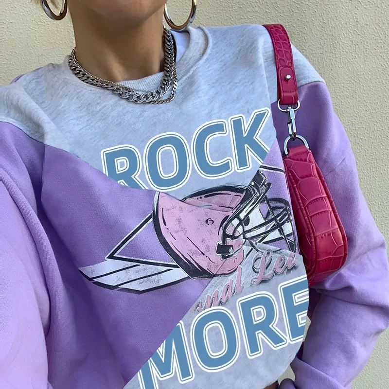 

Womens Spring Tops Vrouwen Hoodies Sweatshirts Vintage Brief Afdrukken Sweatshirt Lange Mouw Patchwork Cartoon Patroon 2021