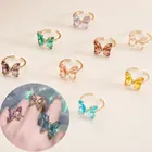 С открытыми пальцами и кристальной бабочкой регулируемые открытые кольца Новая корейская прозрачные стразы милое кольцо на палец для женщин и девушек, простые подарки ювелирные изделия