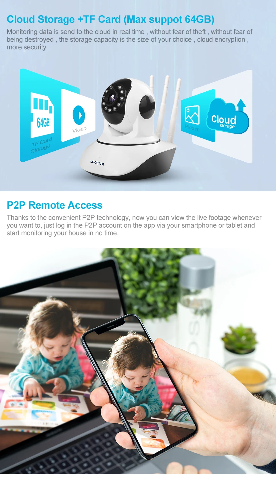 LOOSAFE 2MP облачная HD wifi ip-камера ночного видения домашняя камера безопасности Беспроводная P2P IP камера PTZ wifi внутренняя ИК-камера аудио ONVIF