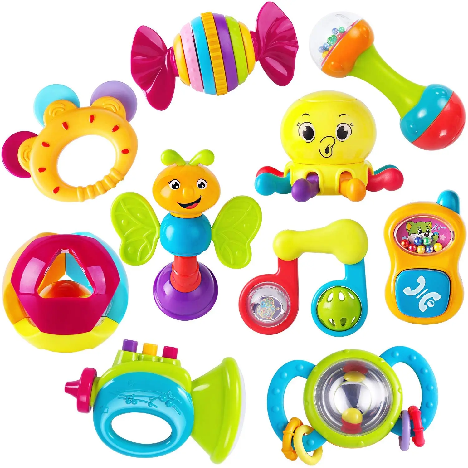 Yooap 10 шт. детская вращающаяся погремушка музыкальный грызунок игрушка ранняя развивающая игрушка набор Игрушки для раннего развития месяц ...