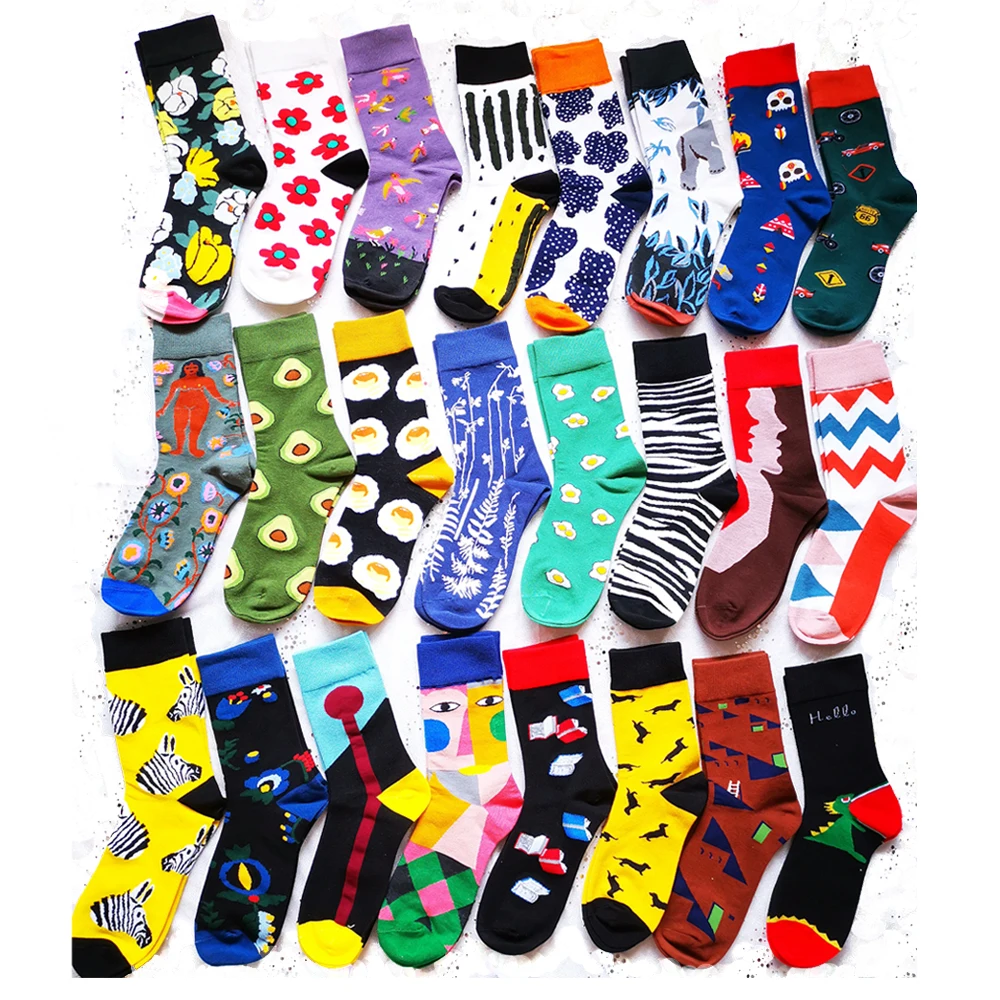 Женские хлопковые цветные носки толстые зимние теплые красивые счастливые