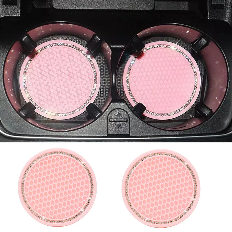 

2pcs Car Coaster Water Cup Bottle Holder Anti-slip Pad Mat Silica Gel for Interior Decoration Car Styling Accessories Pink