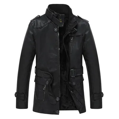 HQ569-Black Кожаная куртка Мужские куртки из мягкой искусственной кожи мужские деловые повседневные пальто мужская осенне-зимняя верхняя одежда новая Длинная ветровка 4XL - Цвет: HQ569-Black